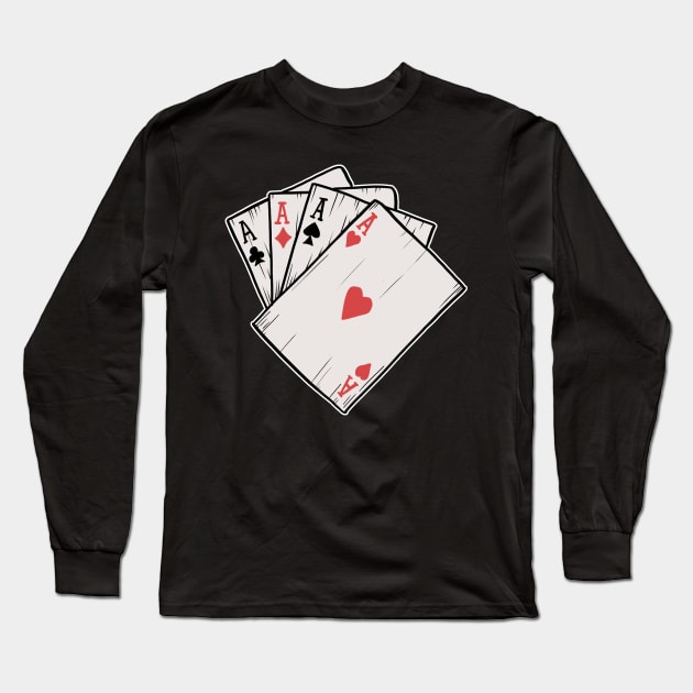 Traditional Tattoo Four Aces Playing Card Game Long Sleeve T-Shirt by Mesyo